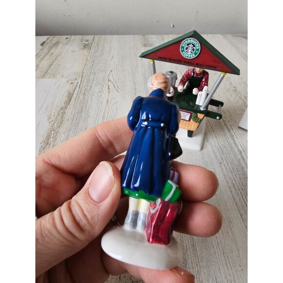 Dept 56 54870 Starbucks coffee cart new snow village people shopping vendor vint - Picture 5 of 15